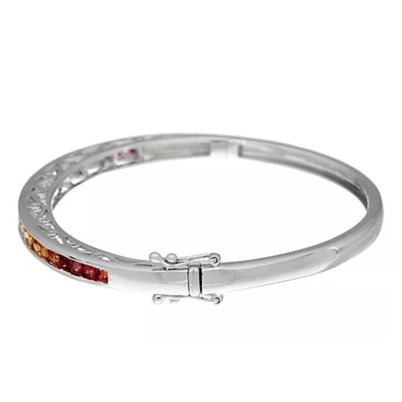 Princess Cut Colors of Sapphire Sterling Bangle 3.00 cttw - Picture 6 of 12